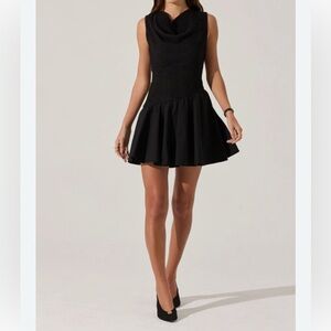 New ASTR the Label Black Cowl Neck Mixed Media Minidress Party dress xs lolita